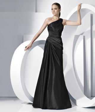 Discount Designer One Shoulder Pleated Taffeta Floro-length Evening Gown