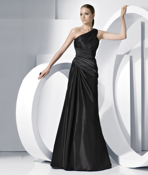 Discount Designer One Shoulder Pleated Taffeta Floro-length Evening Gown