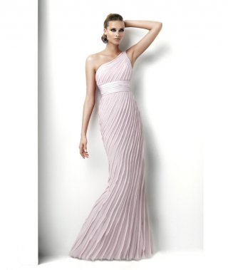Cheap Pink One Shoulder Sheath/ Column Floor-length Chiffon Evening Gown