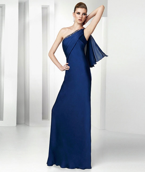 Modern One Shoulder Designer Floor-length Satin Evening Gown