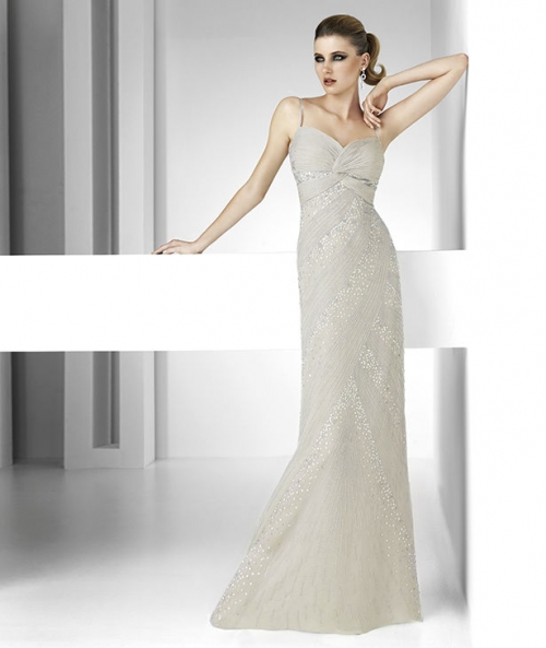 Unique Style Spaghetti Straps Sweetheart Column Sequin Working Evening Gown