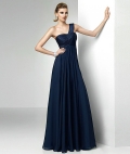 Dark Navy One Strap Sweetheart Floor length Ruffles Prom Dress/ Evening Gown