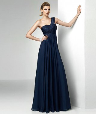 Dark Navy One Strap Sweetheart Floor length Ruffles Prom Dress/ Evening Gown