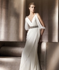 2012 V-neck Delicate Designer Chiffon Sweep length Beach Wedding Dress