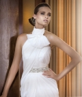 2012 High Neckline Low Back Floor length Chiffon Beadings Beach Wedding Dress