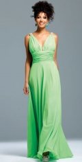 V Neckline With Beadings Straps Pleated Floor Length Chiffon Elegant Evening Dress