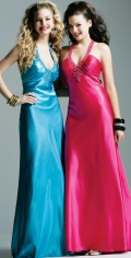 A Line Sheath Elastic Satin Beading Halter With A V Neckline Party Dress