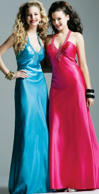 A Line Sheath Elastic Satin Beading Halter With A V Neckline Party Dress