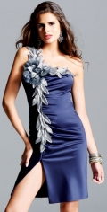 Siren Appliques Flowers Decorate Shoulder Furcation Evening Dress