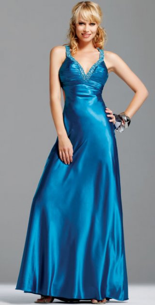 Beading Halter With V Neckline Floor Length Ball Gown Evening Dress