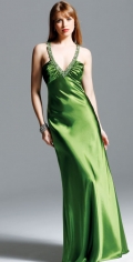 Debonaire Appliques Halter V Neckline Column Evening Dress