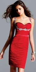 Distinctive Red Entire Ruched And Pleated Bodice Inlay Beadings Evening / Prom Dress