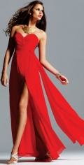 Breezy Red Chiffon Pleated Strapless Sweetheart Furcation Evening Dress