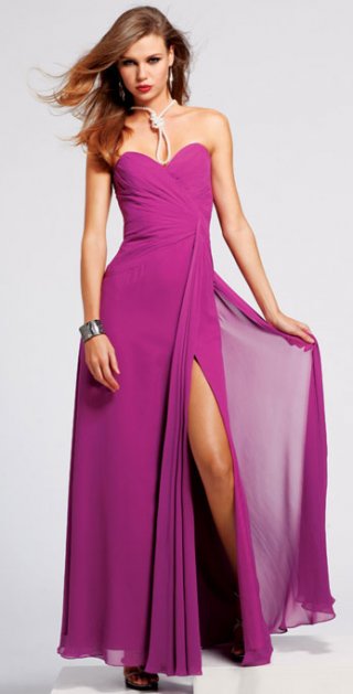 Siren A Line Chiffon Strapless Evening Dress Pleated Sweetheart And Furcation