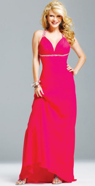 Antique Floor Length Chiffon Evening Beading Halter Dress