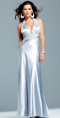 Gracious Beading Border Halter V Neckline Long Evening Dress