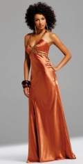 A Line Sheath Style With Beading Halter And V Neckline Long Bridesmaid / Evening Dress