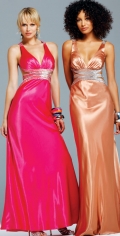 Deep V Neckline Appliques Waistband Elastic Satin With A Gown Evening Dress