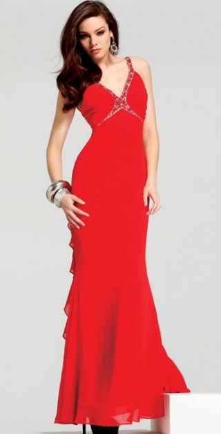 Vintage Split With Beadings Sheath Side Draped Chiffon Evening Dress
