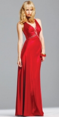 A Line Classic Elastic Satin Inlay beads V Neckline Evening Dress line