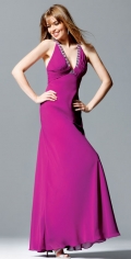 A Gown With Appliques Border V Neckline Chiffon Evening Dress