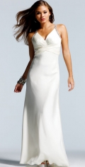 Austere Long Evening / Bridesmaid Dress With Ruched V Neckline