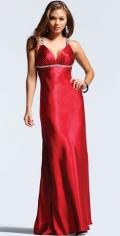 A Line Absorbing Ball Gown Elastic Satin Beading Halter With V Neck party Dress