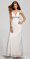 Elegant Deep V Neckline With Appliques Shoulders Long Evening / Bridesmaid Dress