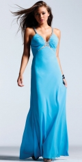 A Line Breezy Chiffon Halter With beads And V neckline Evening Dress