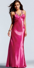 Attractive Beading Halter Plus Tiny Ruched V Neckline Evening Dress With A Gown