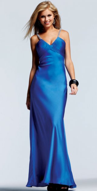 A Line Natural Elastic Satin Pleated And Beads V Neckline Evening Dress