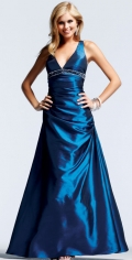 A Halter With A V Neckline Covered Beadings Formal Evening Dress With A Gown