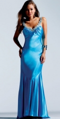 A Line V Neckline Inlay Beadings Ball Gown And Slinky Waist Floor Length Evening Dress