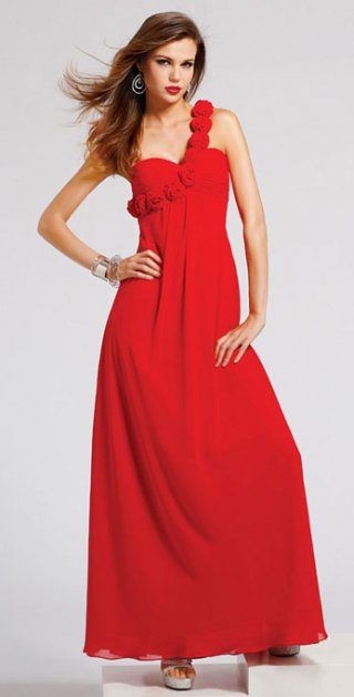 Princess Ball Gown With A Side Flower Strap Empire Waist Evening Dress