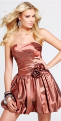 Bubble Side Draped With Flower knot Strapless And Scalloped-Edge Neckline Cocktail/ Evening Dress
