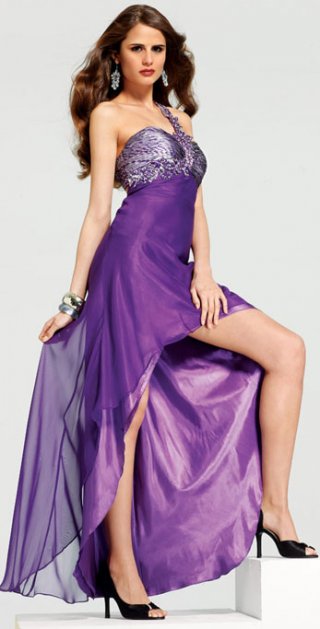 Asymmetrical Chiffon With A Scalloped-Edge Neckline And One Appliques Shoulder Party Dress