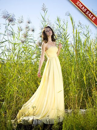 A-line Yellow Chiffon Strapless fashion Evening Dress(FHFS-0007)
