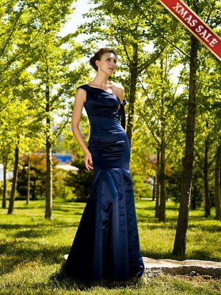 New Style One Shoulder Satin Affordable Attracting Design Evening Dress(FHFS-0009)