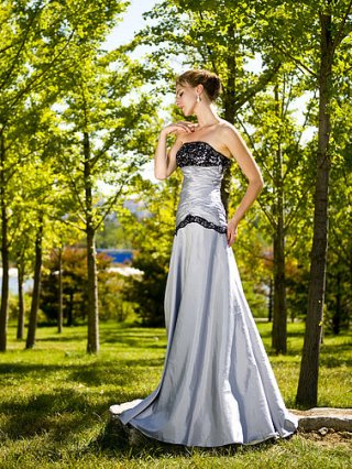 Mermaid Taffeta Laced Ruffled Bodice Pleated Skirt Chapel Train Dresses (FHFS-0011)