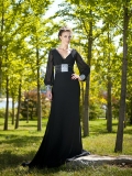 Black Chiffon Special For YOU Pure Elegant V-Neck Evening Dress(FHFS-0012)