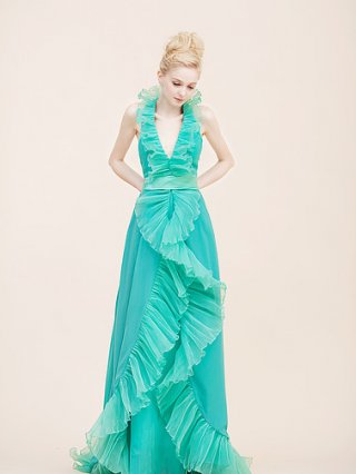 halter Floor Length Chiffon V-Neck Elegant Evening Dress/ Wedding Dress(FHFS-0015)