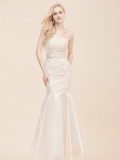 Column Mermaid Strapless Pleated Design Floor length Evening Party dress in White(FHFS-0017)