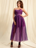 A line Elegant Pleated Strapless Crystal Distinct Intriguing Evening Dress (FHFS-0022)