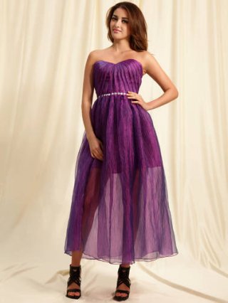 A line Elegant Pleated Strapless Crystal Distinct Intriguing Evening Dress (FHFS-0022)