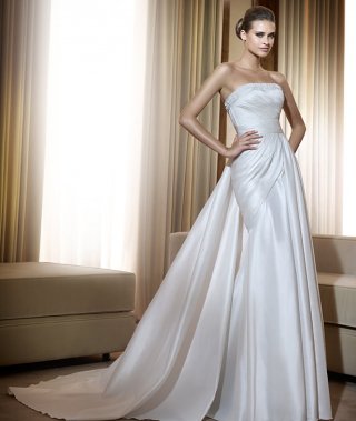 2012 Strapless Sheath/ Column Taffeta Ruched Beads Working Beach Wedding Dress