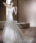 New Style A-line One strap Coourt Train chiffon Beads Wedding Dress