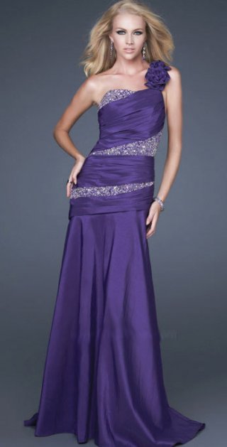 Allure A Line One Flower Shoulder And Side Draped Evening Dress With Sequins