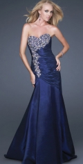 Mermaid Deep Blue Cheap Beading Sequins Strapless Sweetheart Chapel Train Side Tiered Prom Dress