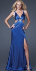 New Style Party Dress Halter V neckline Elastic Satin With Beadings