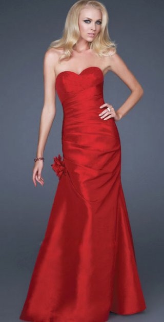 Red Mermaid Ball Gown Side Draped With Flower Knots Evening Dress